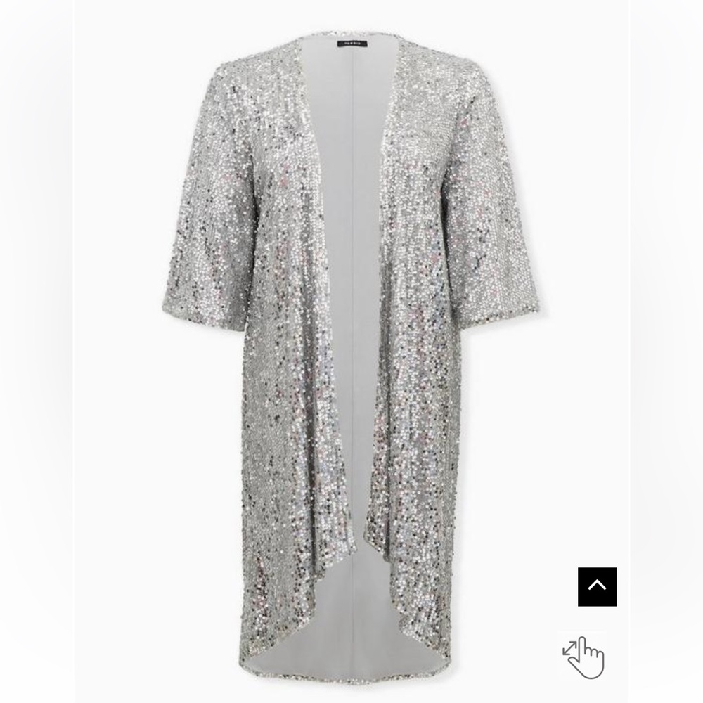 Torrid Silver Sequin Open Front Hi-Lo Kimona NWT 3x